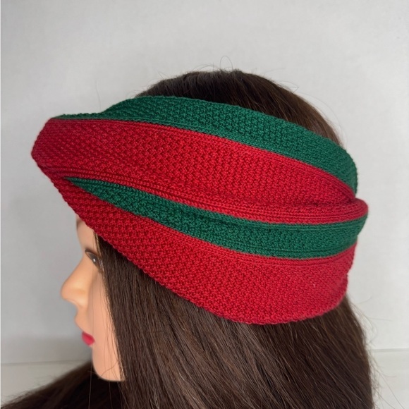 GUCCI Web Knot Knit Wool Twist Red & Green Headband Made in Italy. main image 10